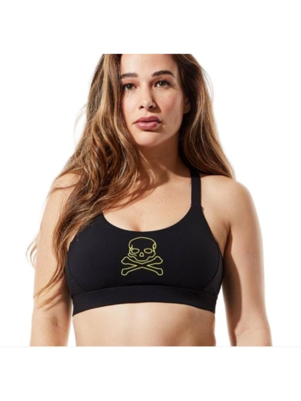 SoulCycle Podium Black Sports bra Neon Yellow Skull Size M Soul  Active Workout